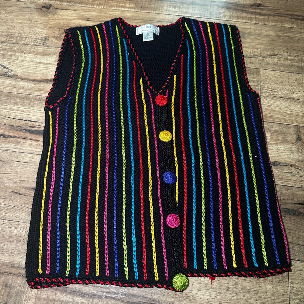 Vintage Colorful Striped Women's Sweater Vest Lisa International size M - Picture 1 of 6